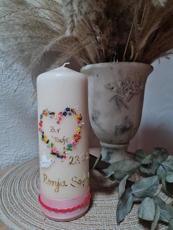Taufkerze Mädchen Blumenherz