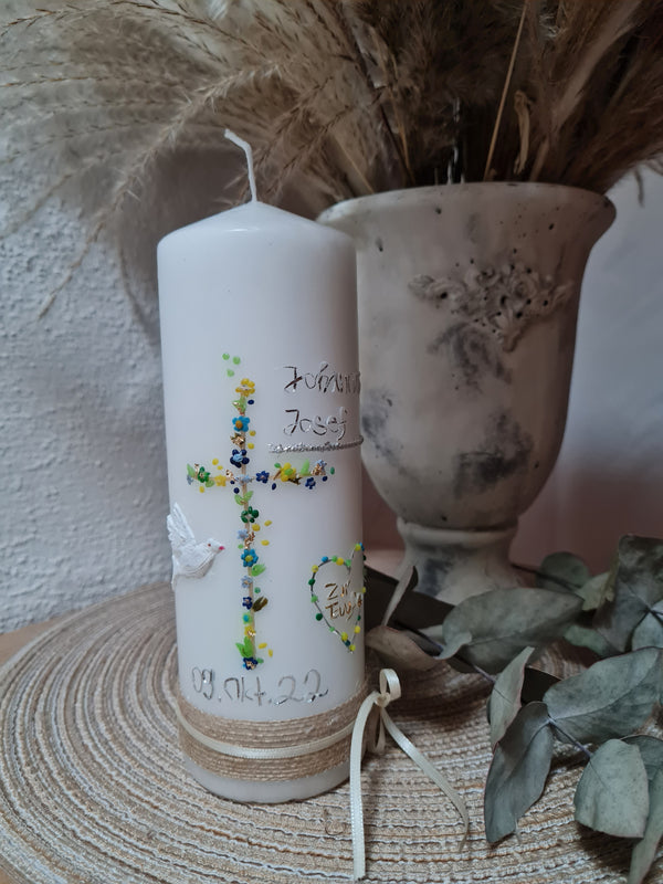 Taufkerze Blumenkreuz Junge