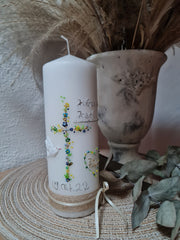 Taufkerze Blumenkreuz Junge